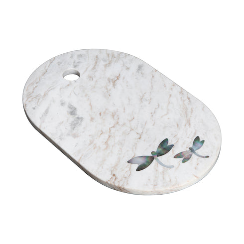 White Marble Charcuterie Board with Abalone Shell Inlay